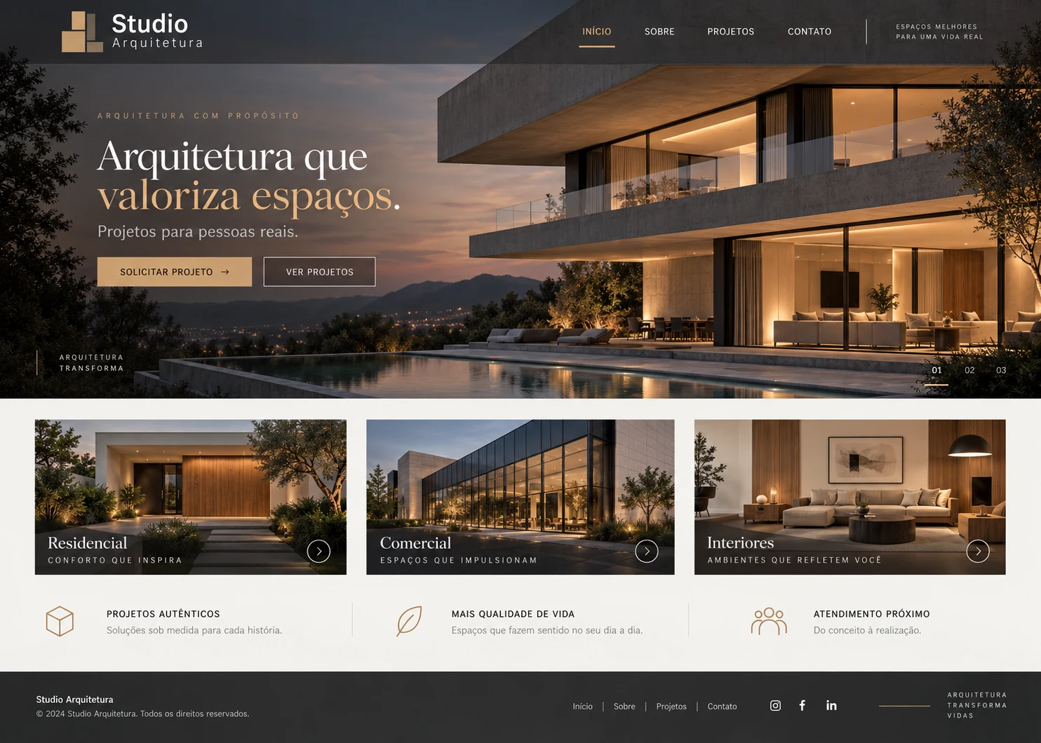 Site de arquitetura depois do redesign